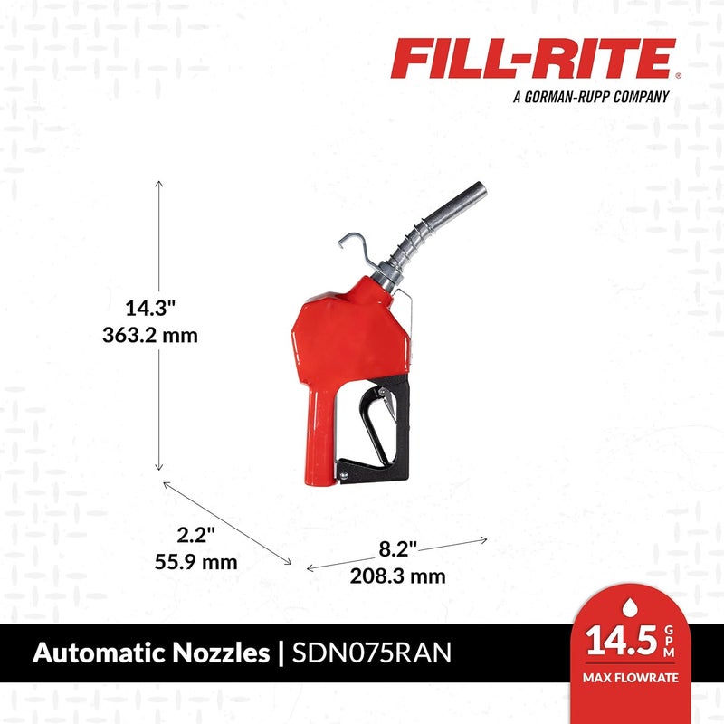 FILL RITE SDN075RAN ¾" 3 إلى 15 جالون في الدقيقة فوهة نقل الوقود الأوتوماتيكية ذات الواجب القياسي، حمراء - للبنزين، الديزل، البيوديزيل حتى B20، E15 والكيروسين - Image 3